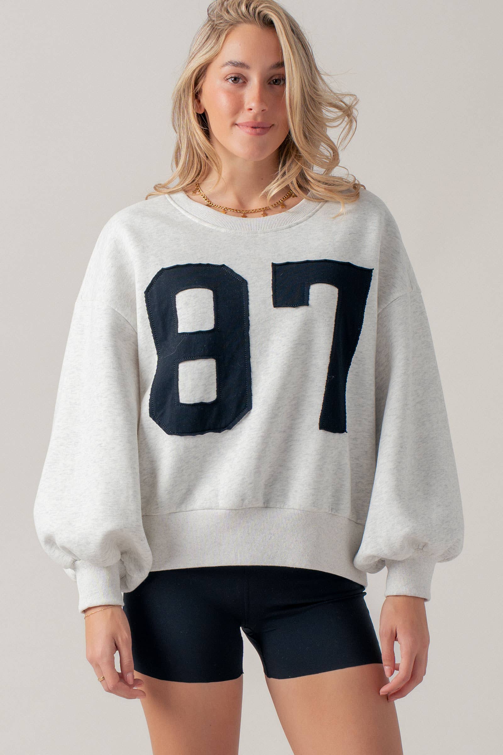 "87" Graphic Balloon Sleeve Oversized Sweatshirt