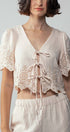 Urban Daizy Embroidered Eyelet Flutter Sleeve Top and Wide Leg Pants Natural Top & Pant Set (NOT Loungewear) - Women's (UDZ-PT-00354) – alternate view 4