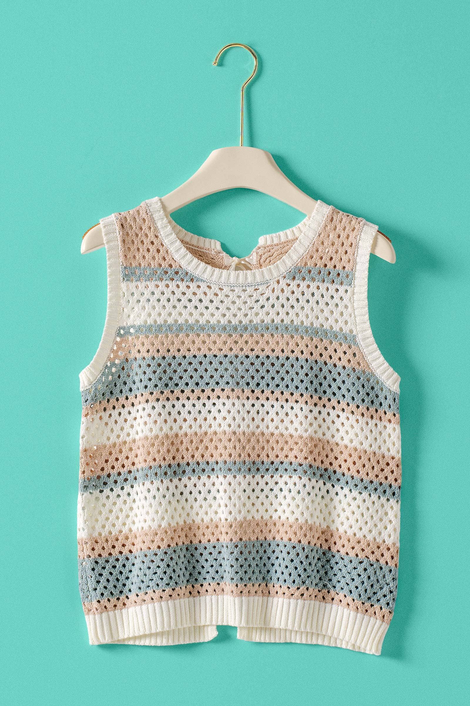 Urban Daizy Striped Crochet Knit Vest Triple Ribbon Tie Pink Sweater Vest - Women's (UDZ-KN-01045) – alternate view 2