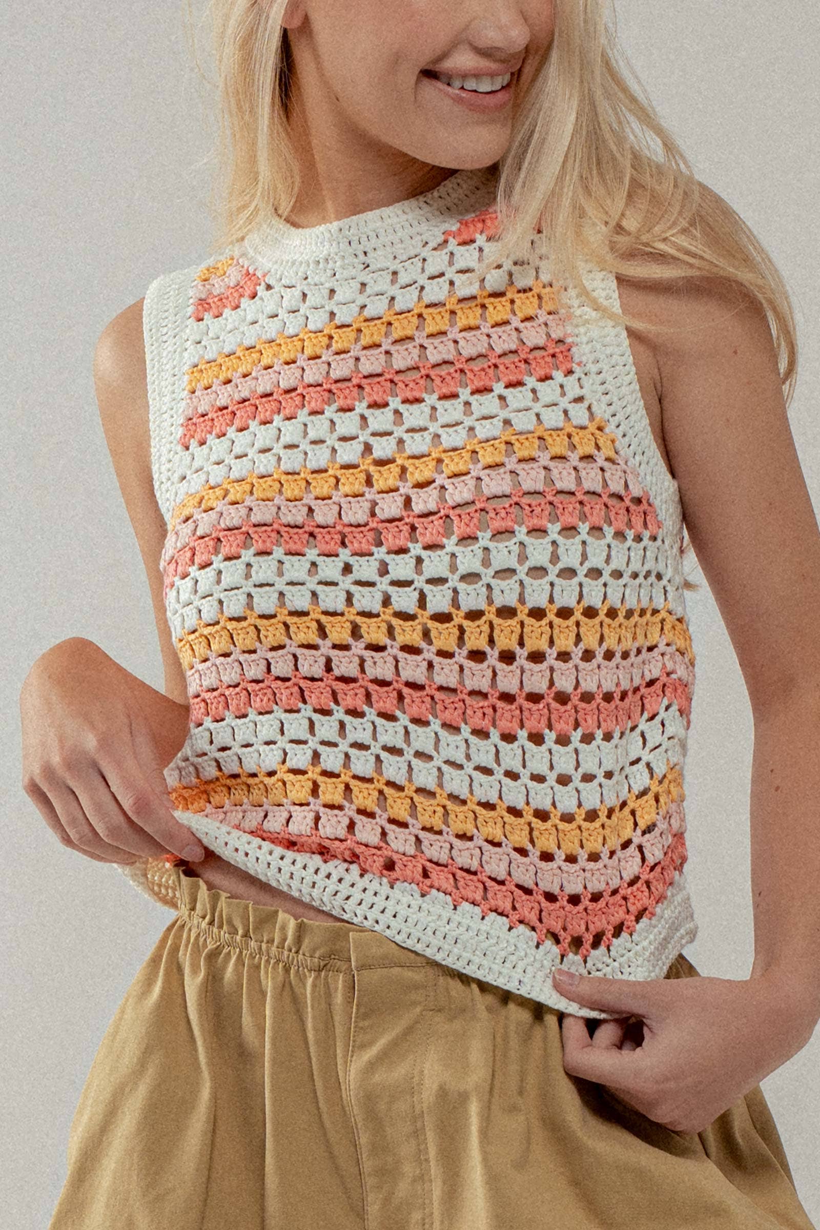 Urban Daizy Striped Crochet Tank Top with Contrast Trim Detail Blue-Multi Tank Top - Women's (UDZ-TP-00260) – alternate…