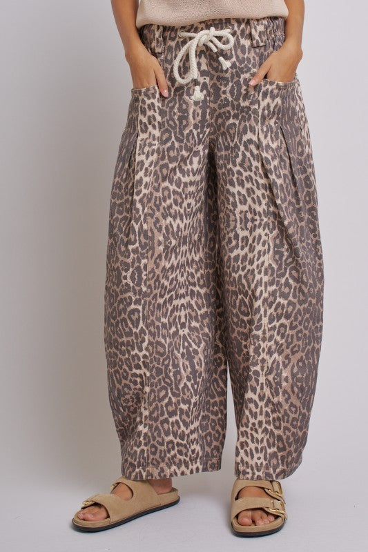 Vintage Wash Leopard Print Barrel Pants
