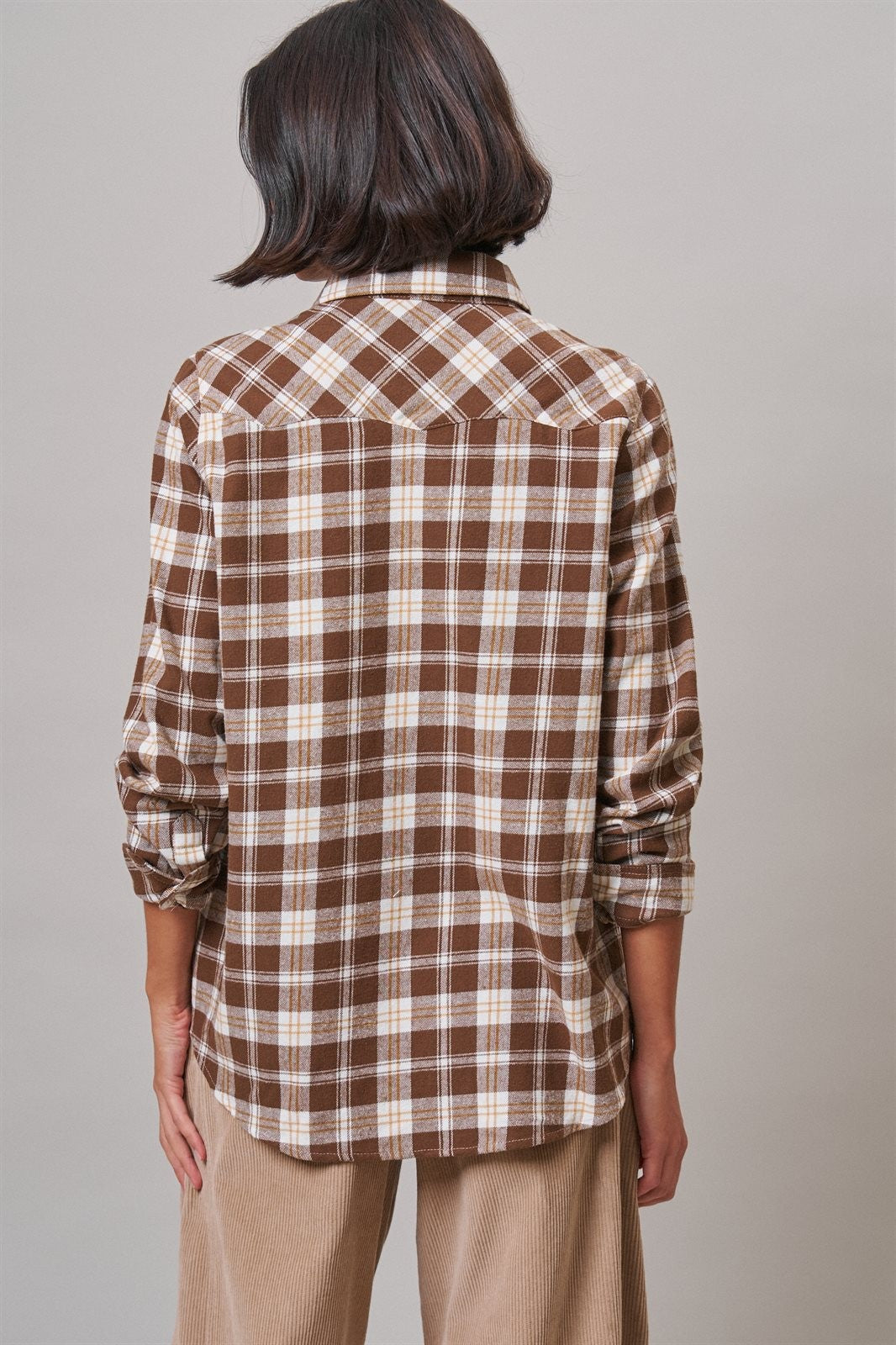 Buffalo Plaid Cropped Flannel Button Down Shirt
