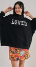LOVED Varsity Patch Mock Neck Sweatshirt with Exposed Seams in BLACK - Women's Sweatshirts & Hoodies | Urban Daizy