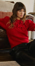 Bow Detail Puff Sleeve Ribbed Knit Sweater in RED - Women's Sweaters | Urban Daizy
