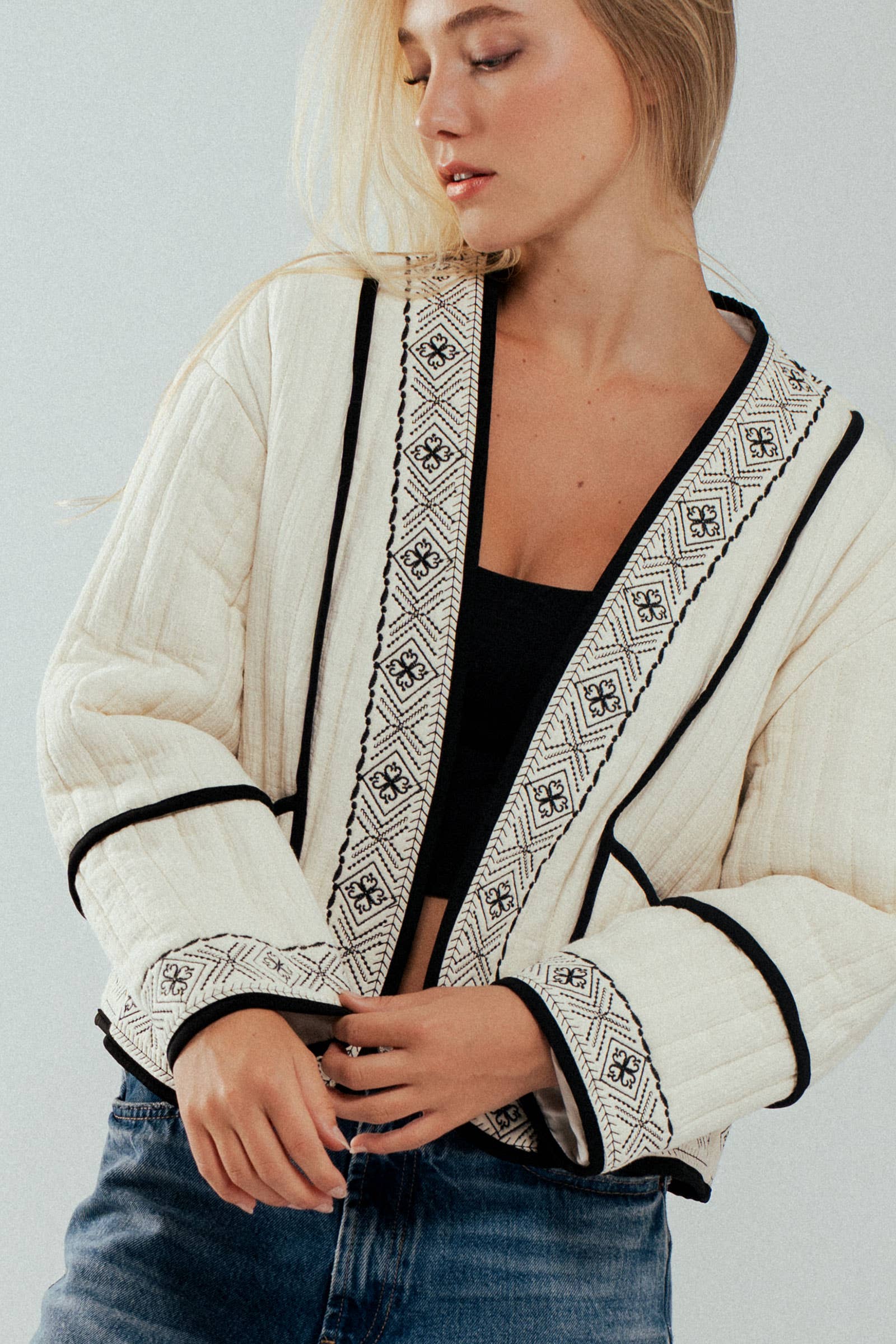 Boho Embroidered Quilted Western Cropped Jacket