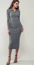 Urban Daizy Ribbed Collared Button Front Midi Sweater Dress H-Grey Dress - Women's (UDZ-DR-00328) – alternate view 5