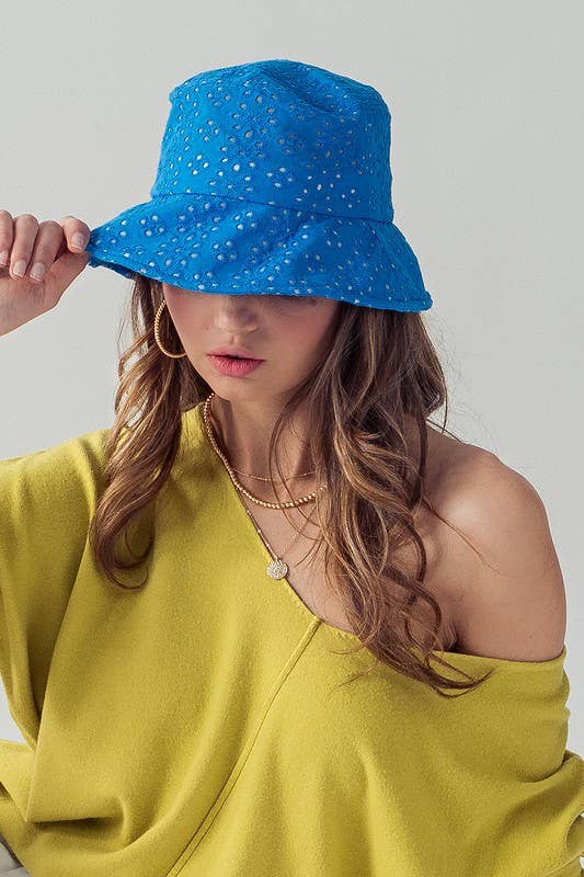 Urban Daizy Romantic Eyelet Lace Embroidered Summer Bucket Hat Blue Bucket Hat - Women's (UDZ-AC-00025)