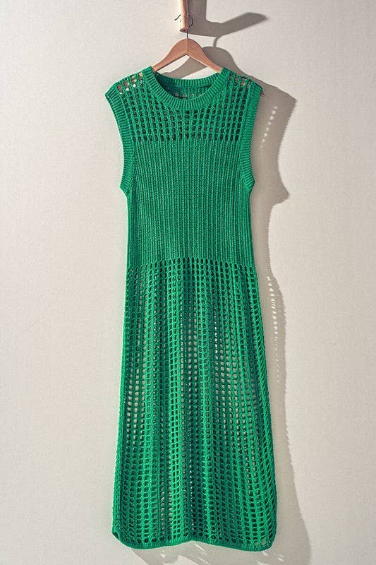 Crochet Knit Hollow Out Cap Sleeve Maxi Dress