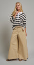 Washed Cotton Wide Leg Palazzo Pants with Woven Belt in KHAKI - Women's Casual Pants | Urban Daizy