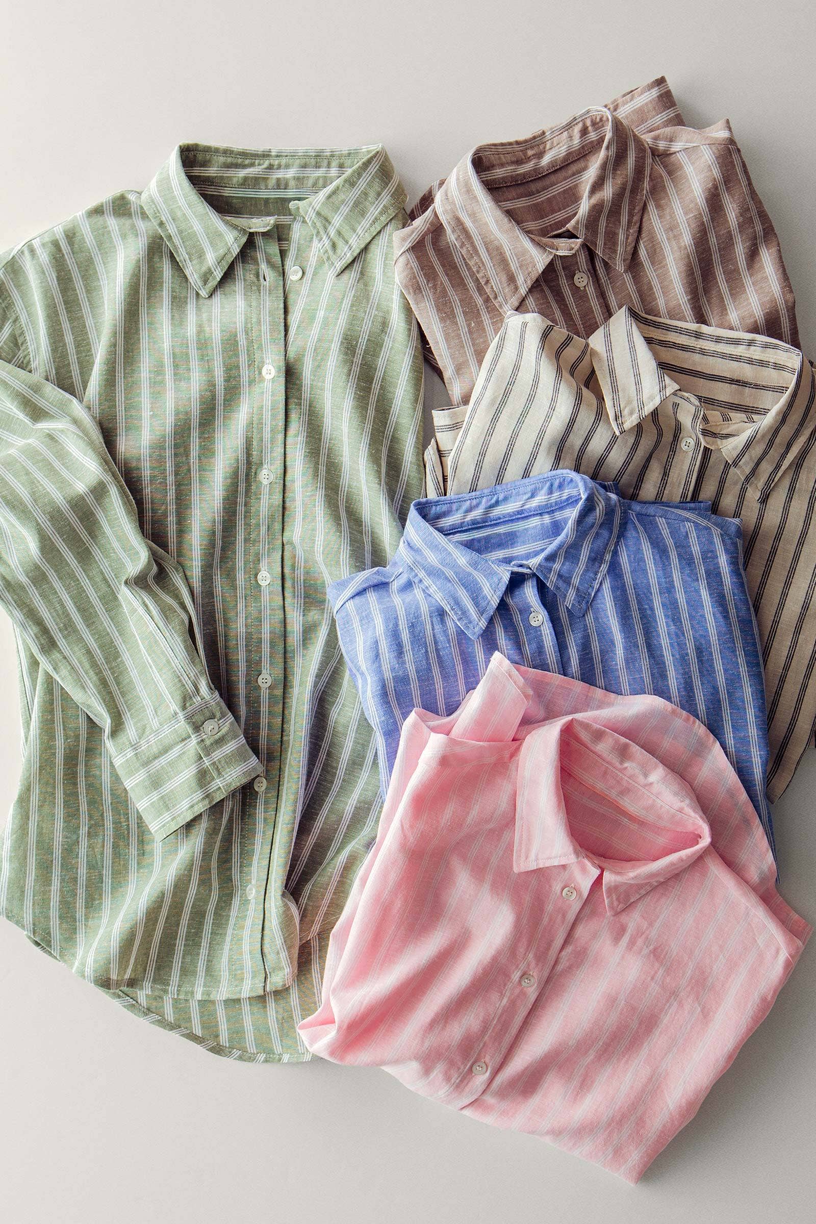 Striped Linen Blend Button Up Shirt