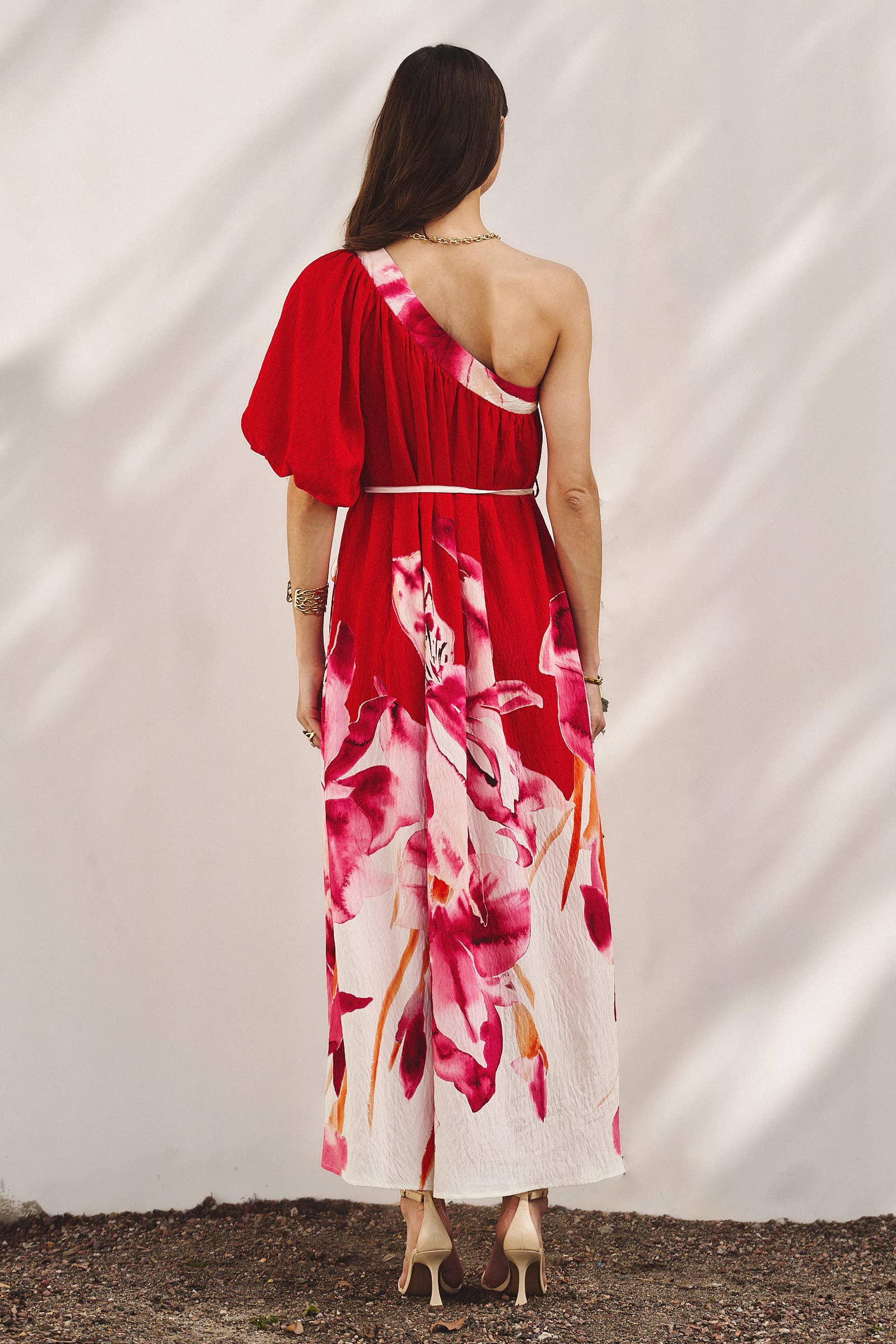 Urban Daizy Statement Floral One-Shoulder Maxi Dress Hot-Pink Dress - Women's (TNDR1638-Hot-Pink) – alternate view 6