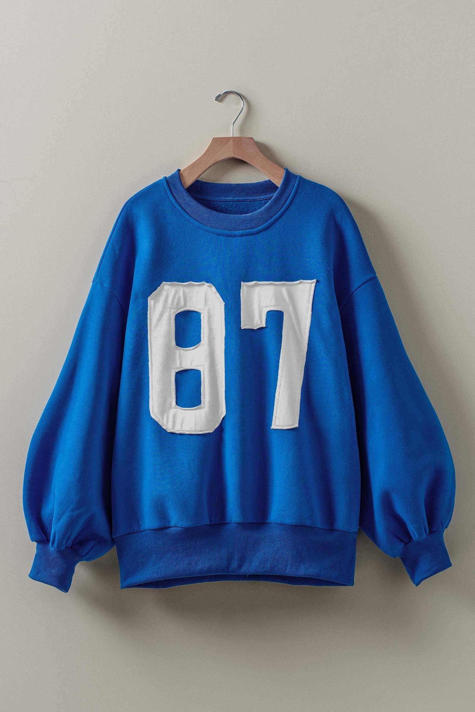 "87" Graphic Balloon Sleeve Oversized Sweatshirt