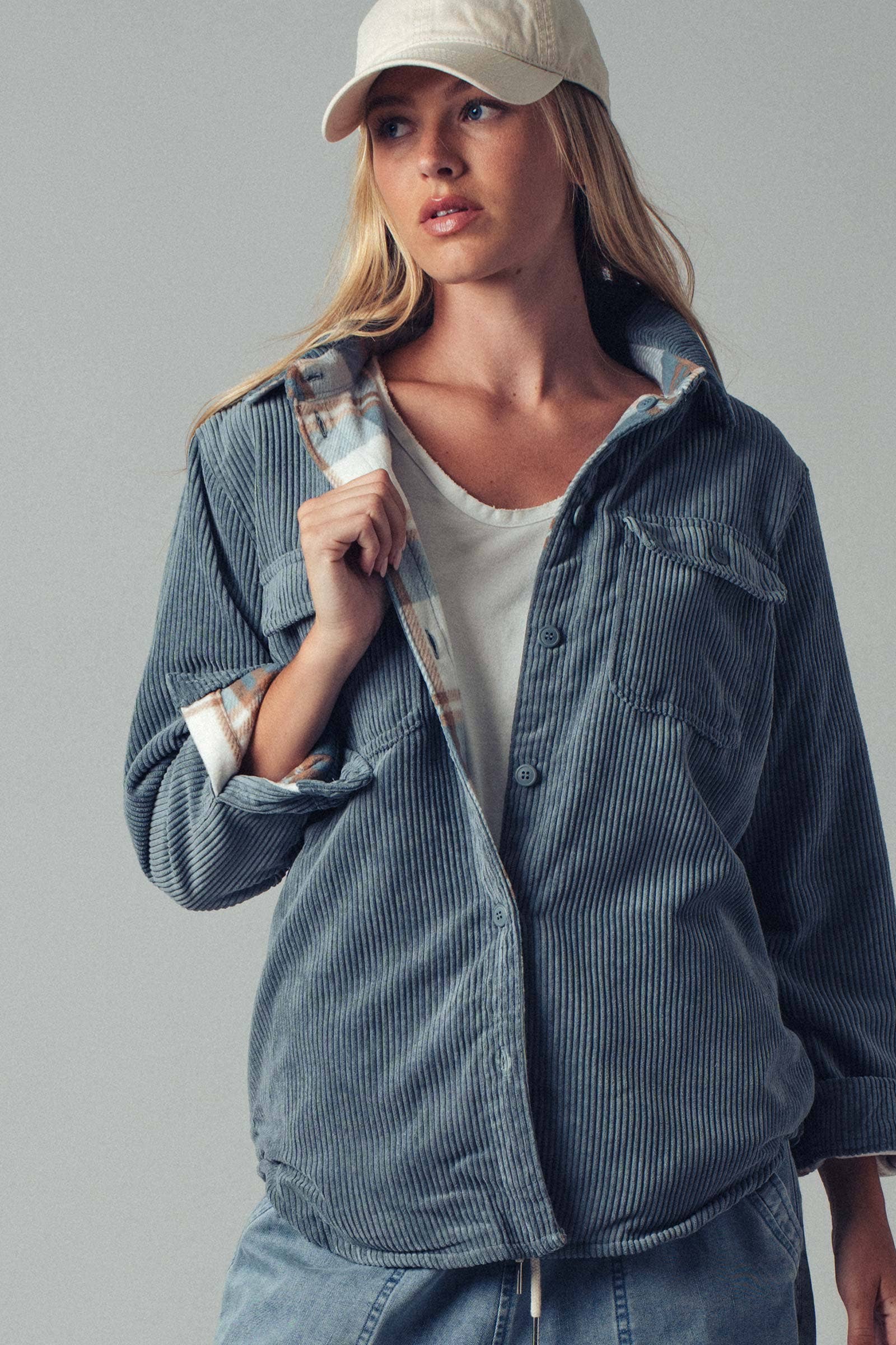 Urban Daizy Plaid Lined Corduroy Flannel Shacket Black Shirt Jacket Shacket - Women's (UDZ-OT-00018) – alternate view 13