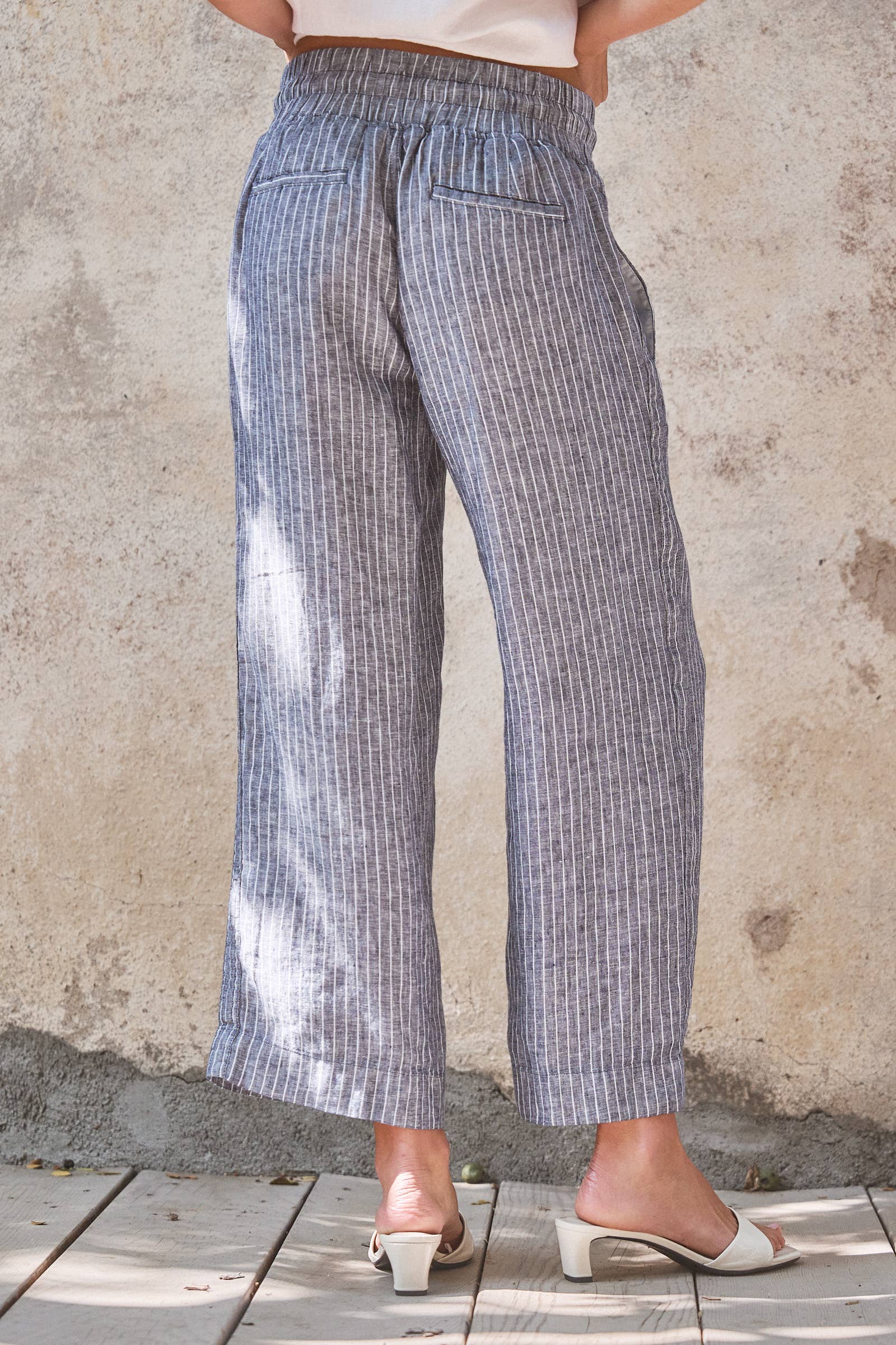 Urban Daizy Linen Wide-Leg Drawstring Pants Navy-Stripe Pants - Women's (UDPT0177-Navy-Stripe) – alternate view 5