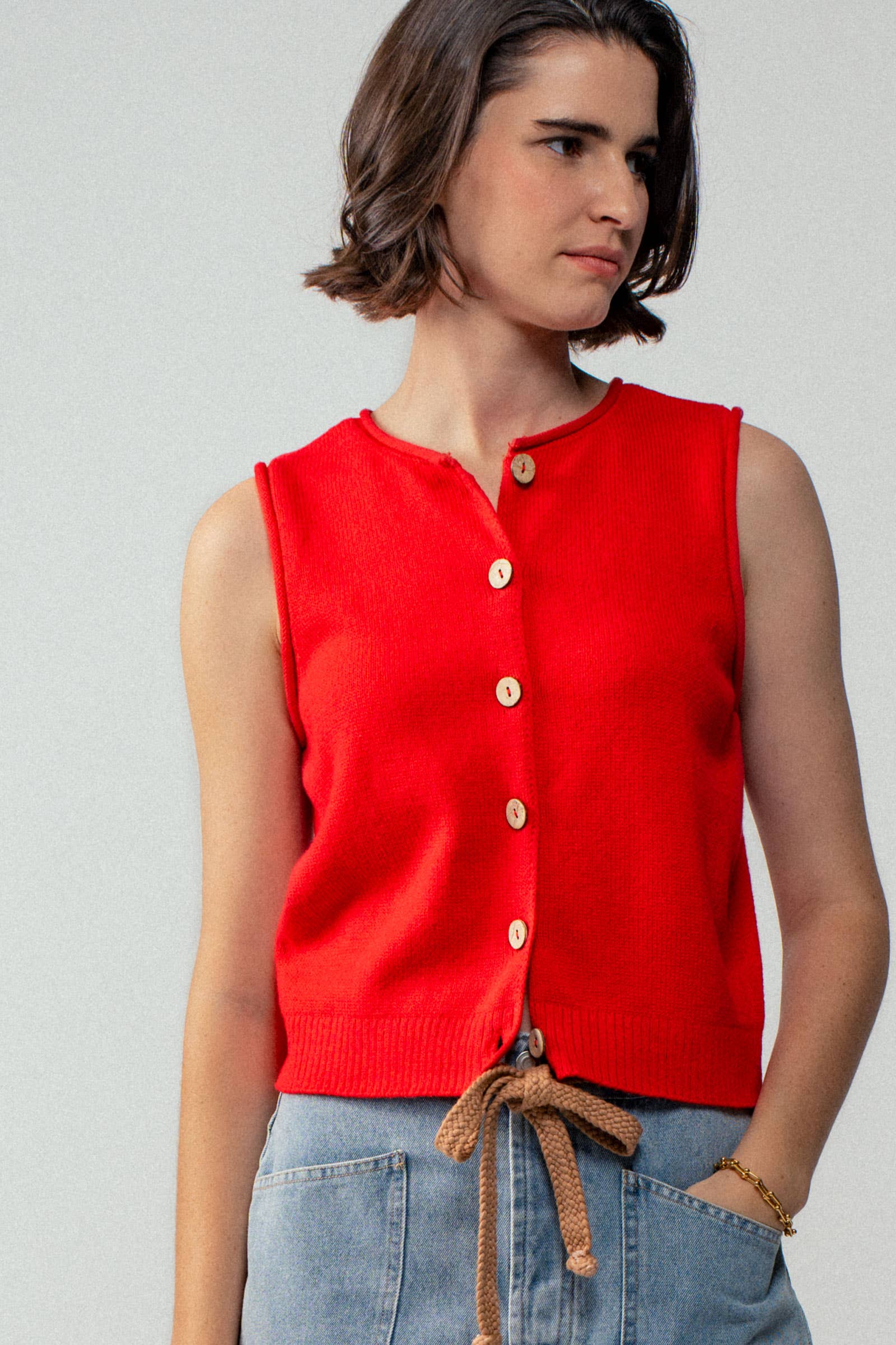 Urban Daizy Relaxed Button-Front Knit Sleeveless Top Black Sweater Vest - Women's (UDZ-SK-00127) – alternate view 7