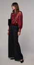 Metallic Shimmer Button Down Blouse with Puff Sleeves in BURGUNDY - Women's Shirts & Blouses | Urban Daizy