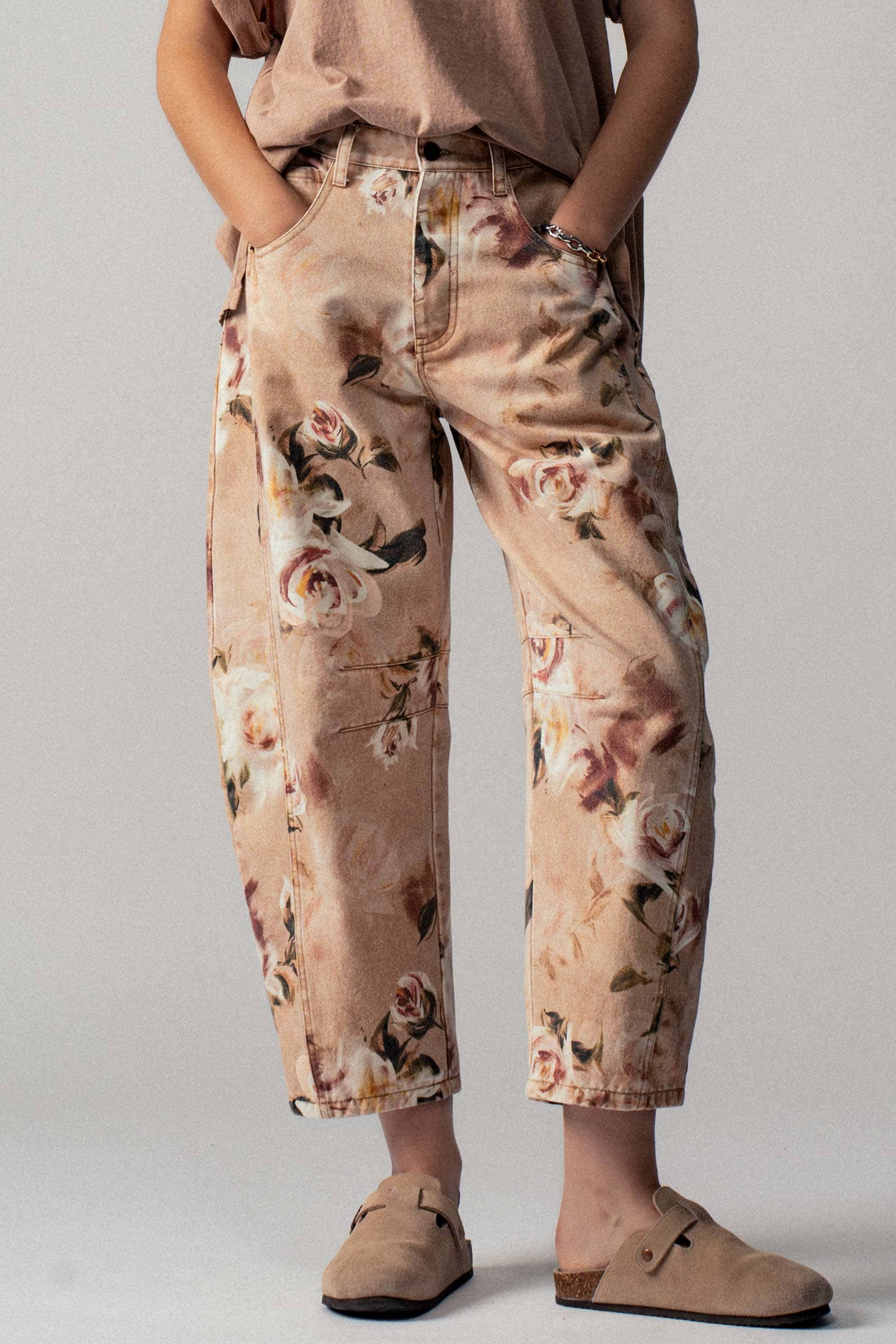 Urban Daizy Vintage Rose Print Wide Leg Jeans Multi Jeans - Women's (UDPT0093-Multi)