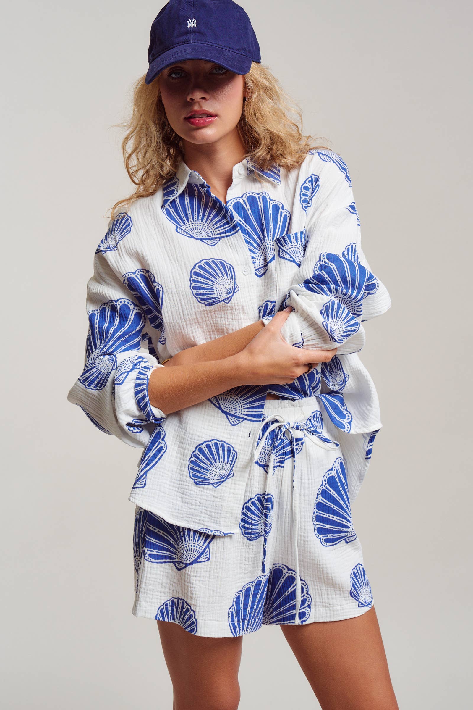 Seaside Blue Shell Cotton Gauze Shirt & Short Set