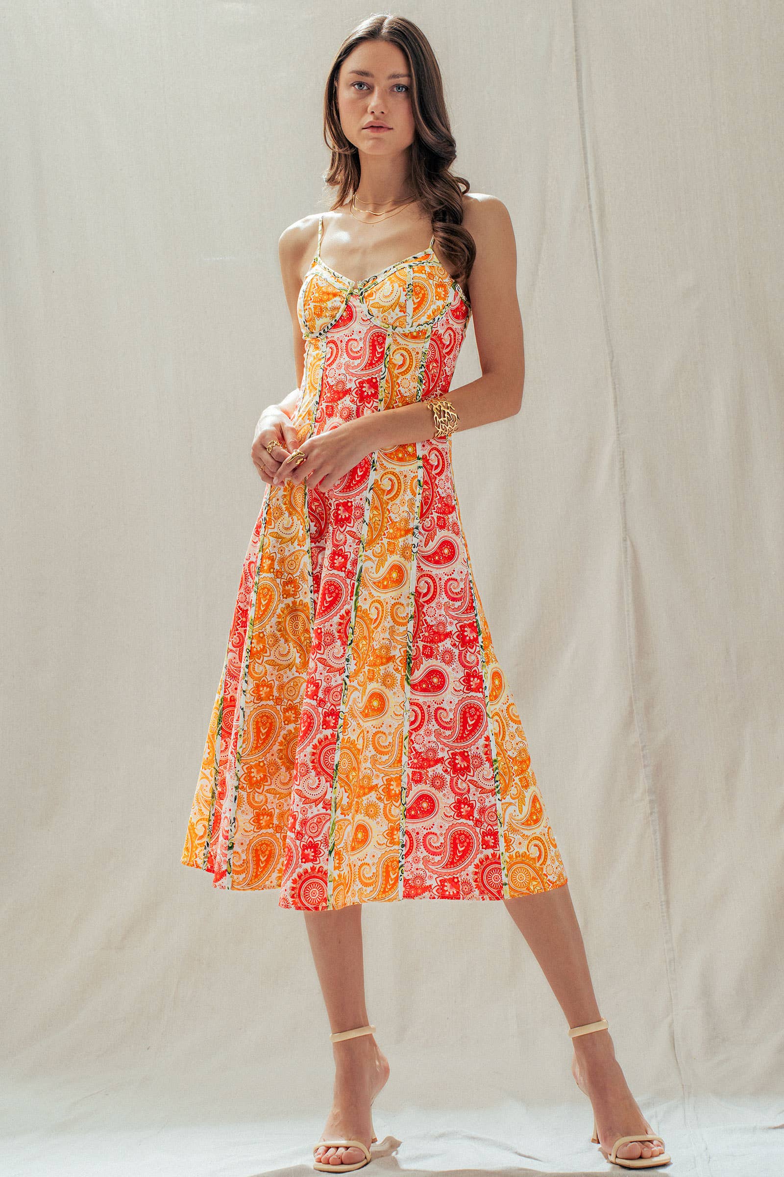 Urban Daizy Paisley Print Contrast Stitch Bustier Midi Dress Pink-Multi Dress - Women's (UDDR0340) – alternate view 2