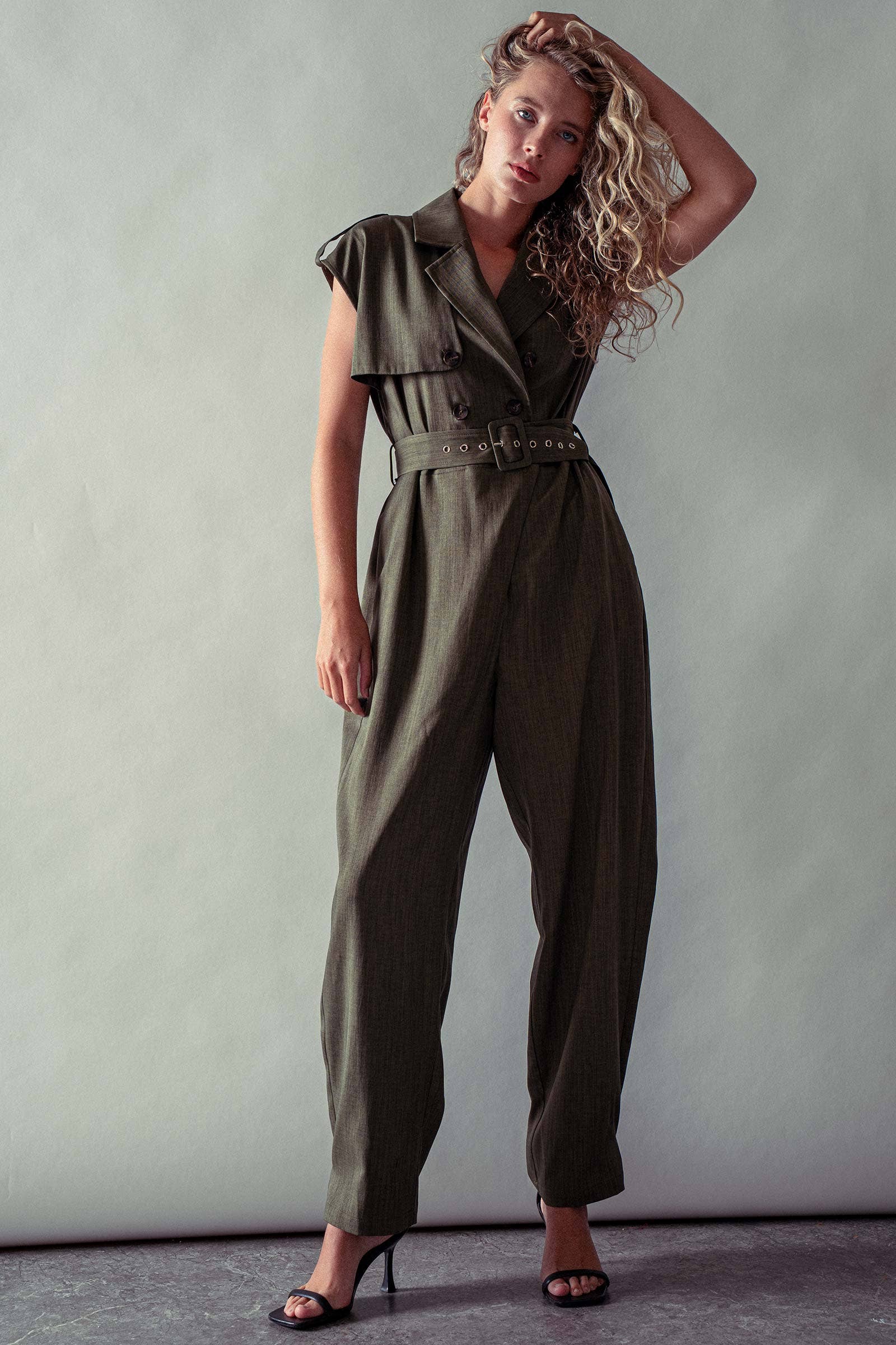 Urban Daizy Double-Breasted Belted Jumpsuit Taupe Jumpsuit - Women's (UDZ-KN-00654) – alternate view 8