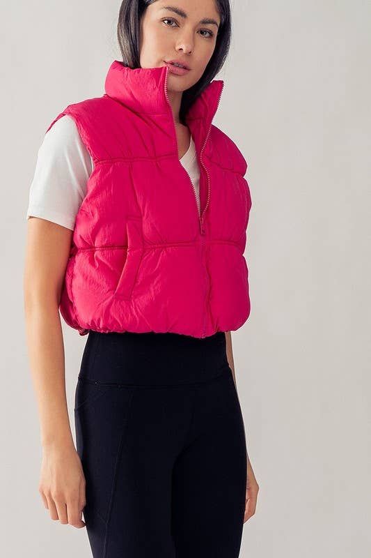 Urban Daizy Stand Collar Quilted Elastic Hem Puffer Vest Azure Outerwear Vest - Women's (UDZ-OT-00268) – alternate view 18