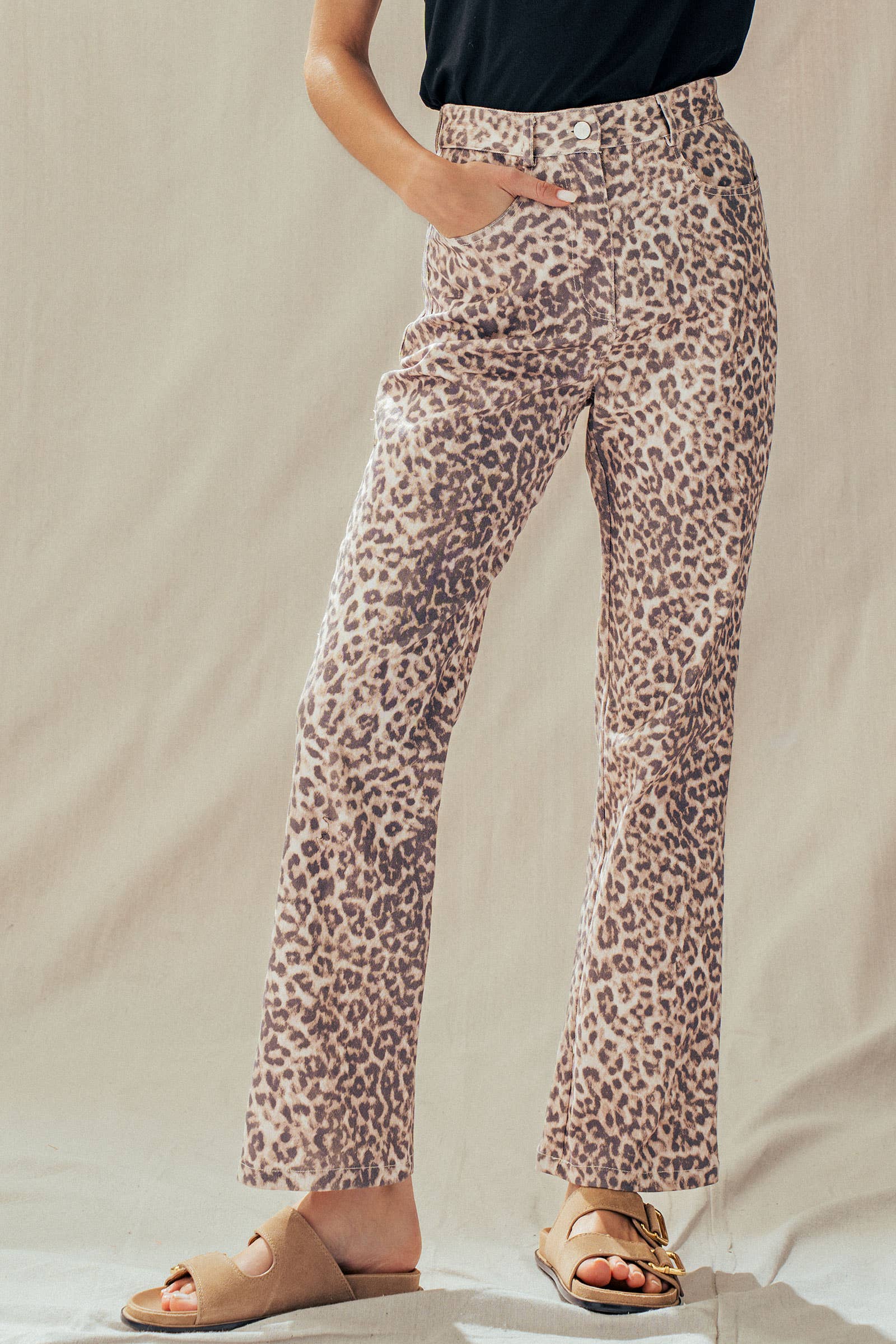 Leopard Print High-Rise Straight-Leg Pants