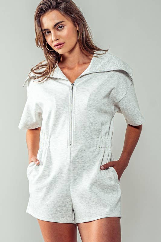 Knit Zipped Romper with Cinched Waist