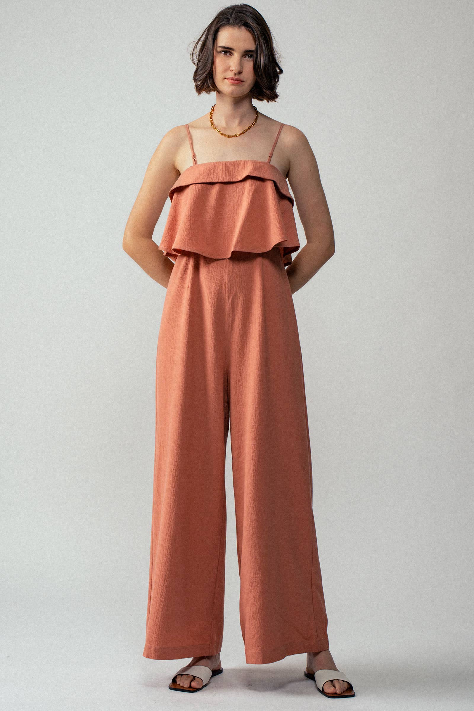 Urban Daizy Ruffled Bodice Wide Leg Jumpsuit Pink Jumpsuit - Women's (UDZ-JR-00021) – alternate view 4