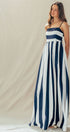 Urban Daizy Vertical Stripe Smocked Back Maxi Dress Ivory-Navy Dress - Women's (UDZ-DR-00526) – alternate view 10