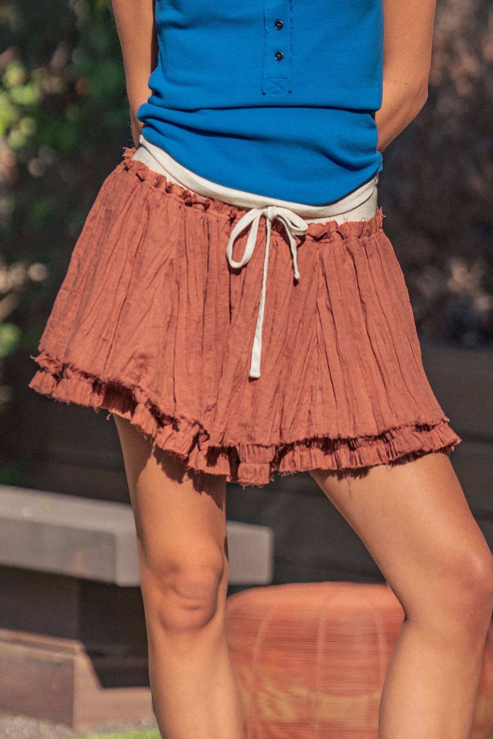 Urban Daizy Cotton Gauze Tiered Ruffle Skort Raw Edge Black Skort - Women's (UDZ-SK-00179) – alternate view 3