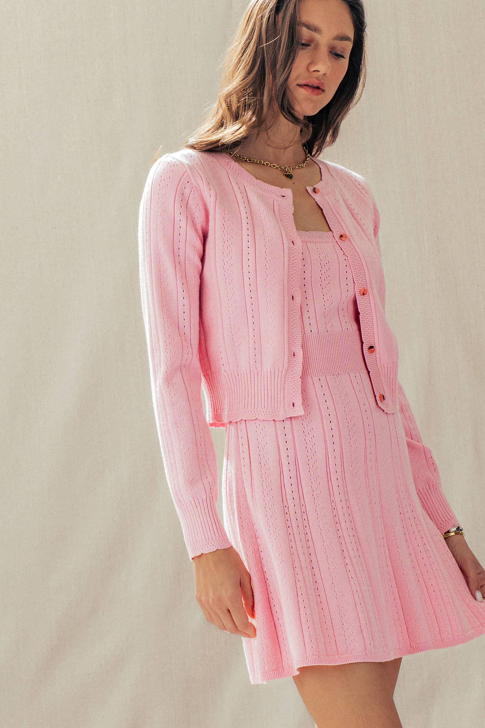 Pointelle Knit Button-Front Cardigan