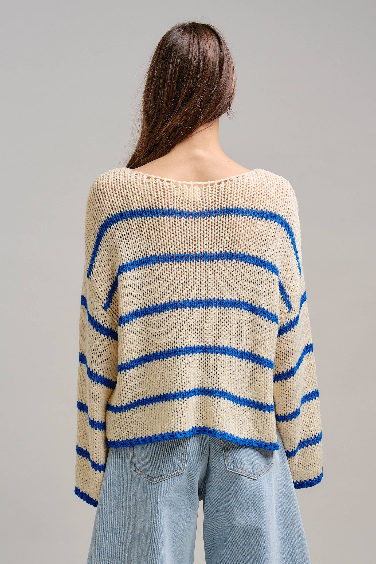 Nautical Striped Open Knit Slouchy Sweater