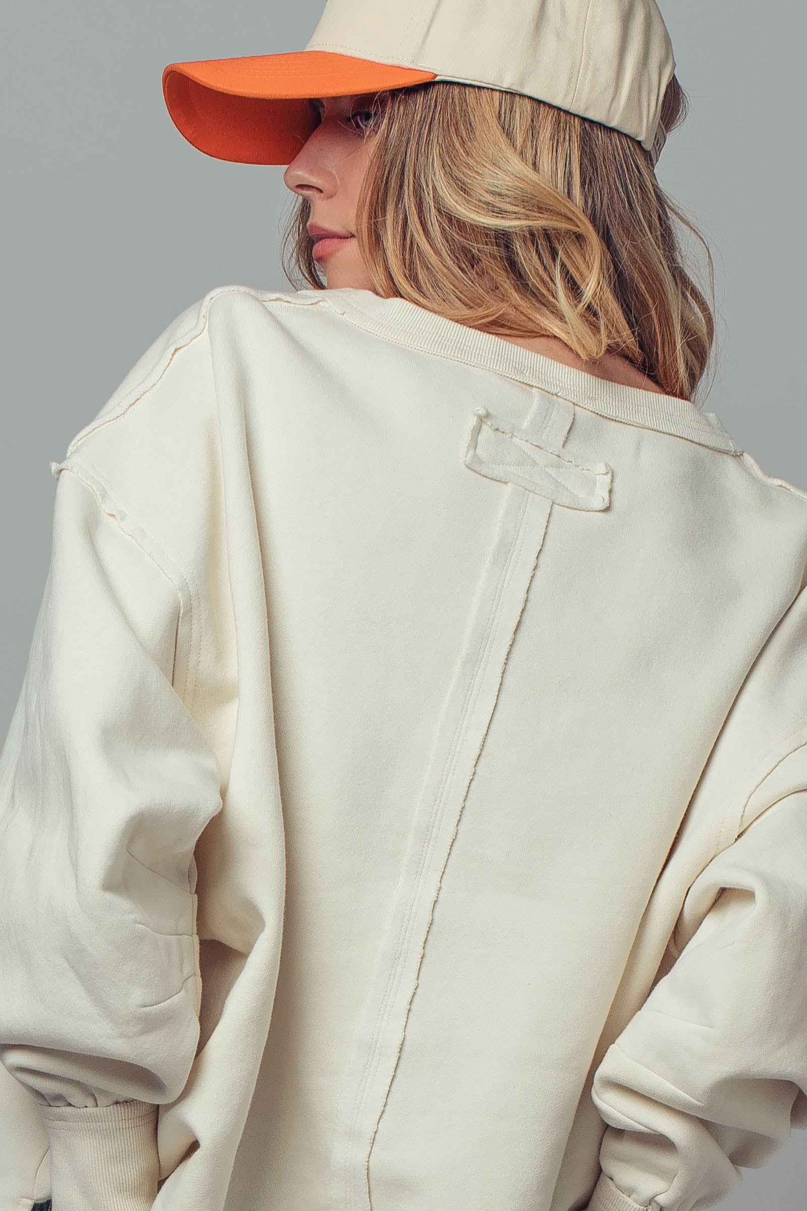 Raw Edge V-Neck Oversized Sweatshirt