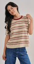 Striped Knit Tee Vintage 70s Retro Boho Coastal Top for Wome in IVORY - Women's T-Shirts & Polos | Urban Daizy