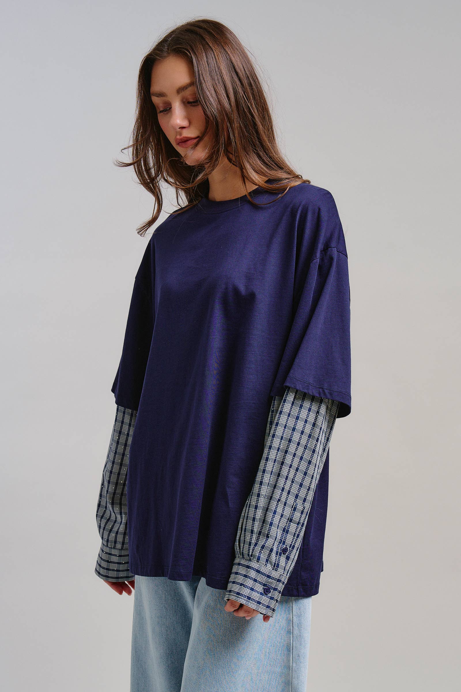 Urban Daizy Oversized Faux Layered Mixed Media Shirt Red Tunic - Women's (UDTP1445-Red) – alternate view 12