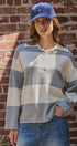 Striped Knit Rugby Polo Sweater in IVORY GREY - Women's Sweaters | Urban Daizy