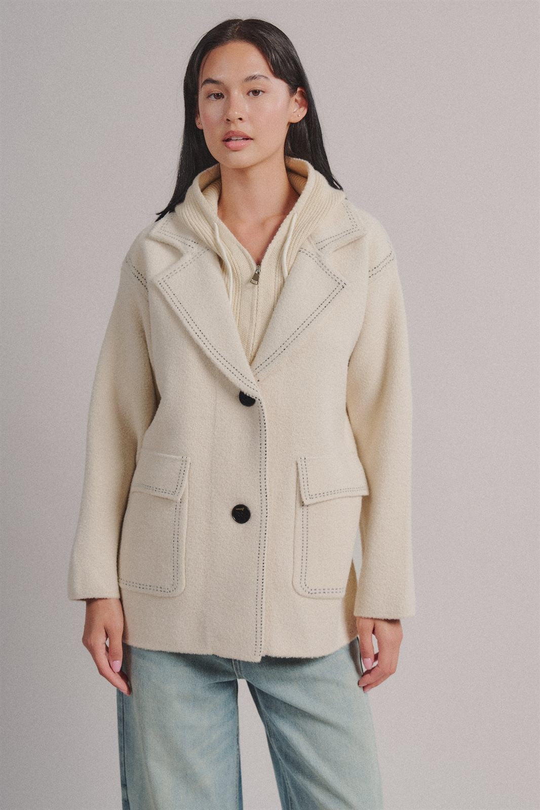 Hooded Wool Blend Oversized Short Coat in IVORY - Women's Coats | Urban Daizy