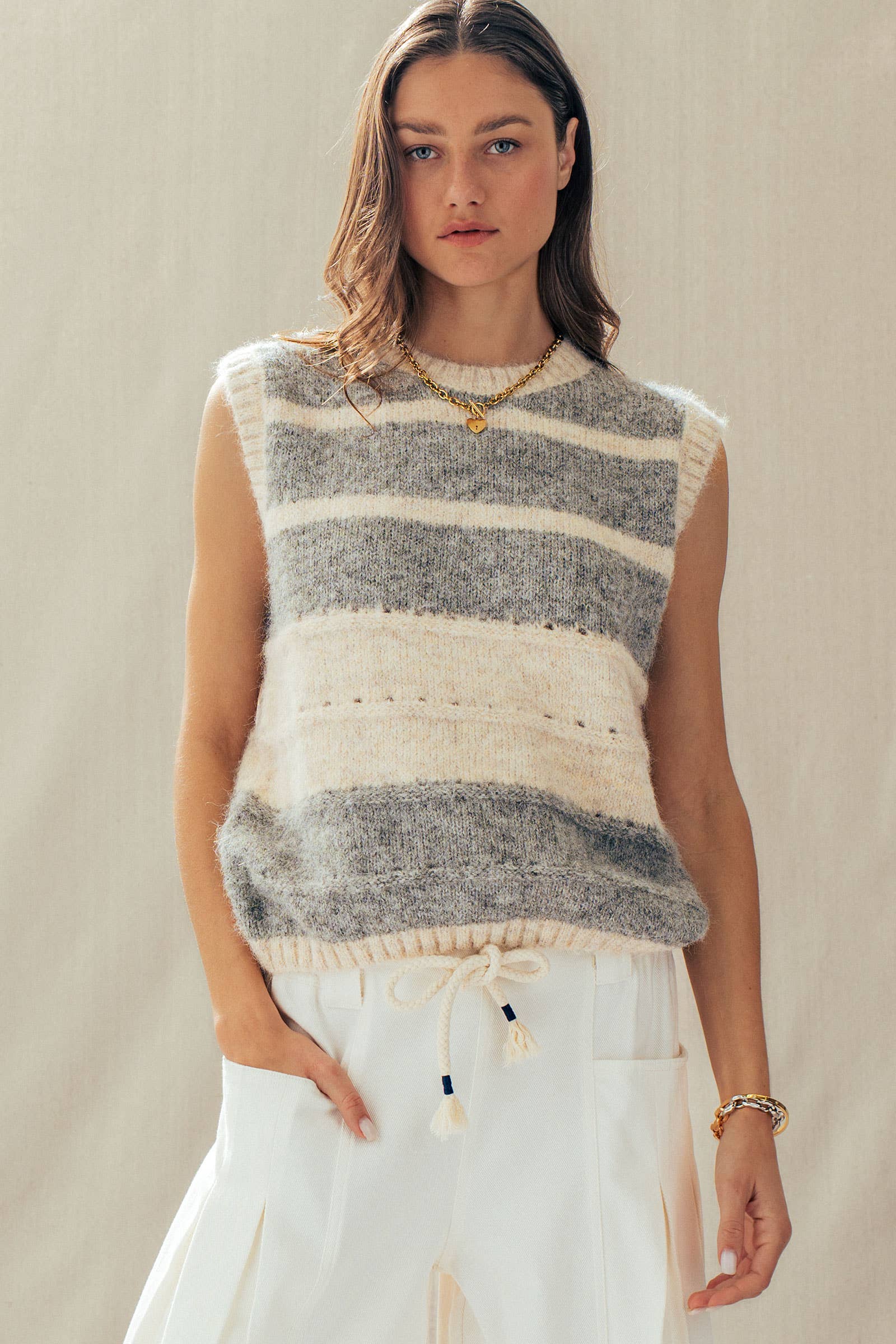 Striped Boho Knit Sweater Vest