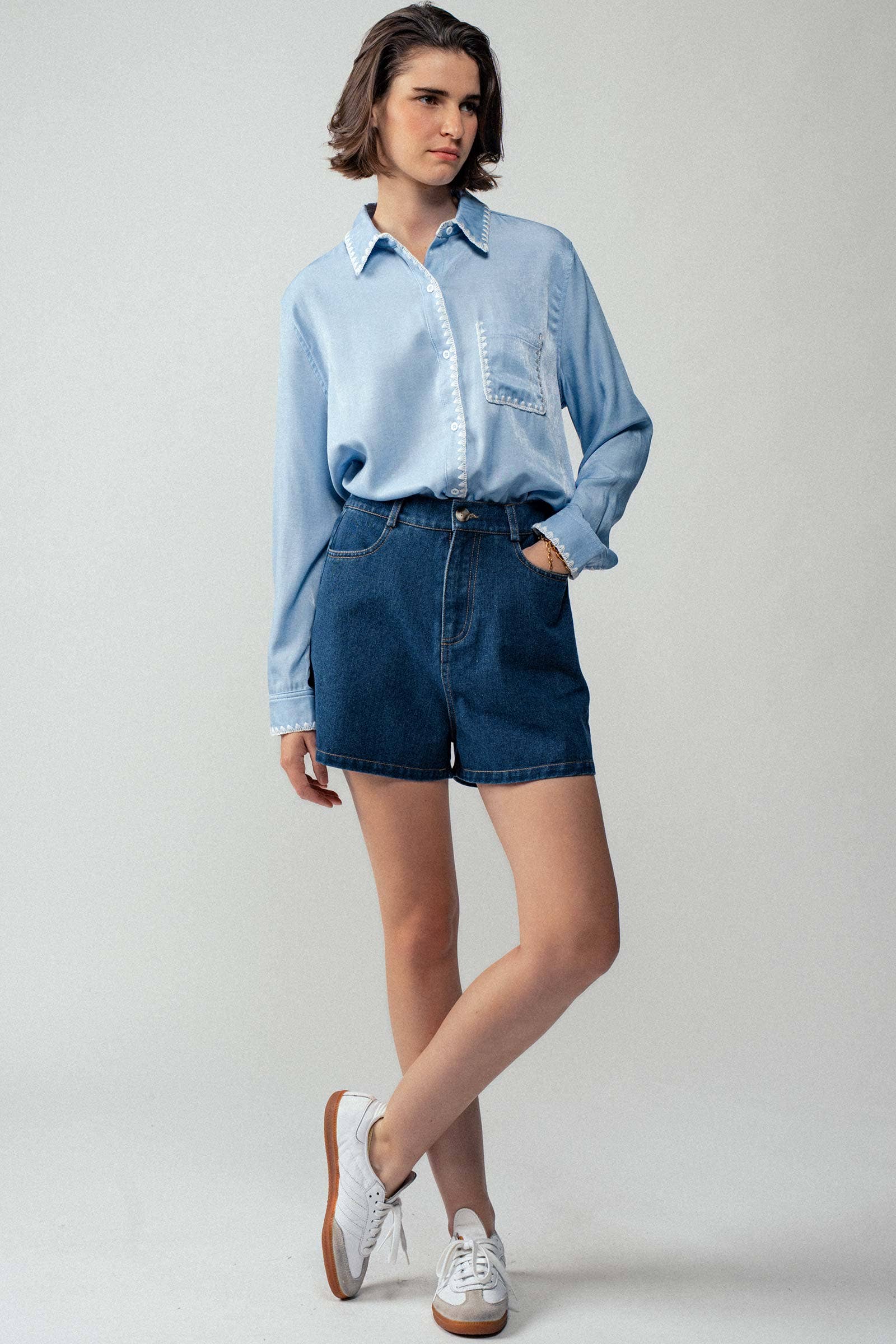 Urban Daizy Smooth Silk Long Sleeve Dress Shirt Denim Button Down Shirt - Women's (UDZ-TP-00735) – alternate view 17