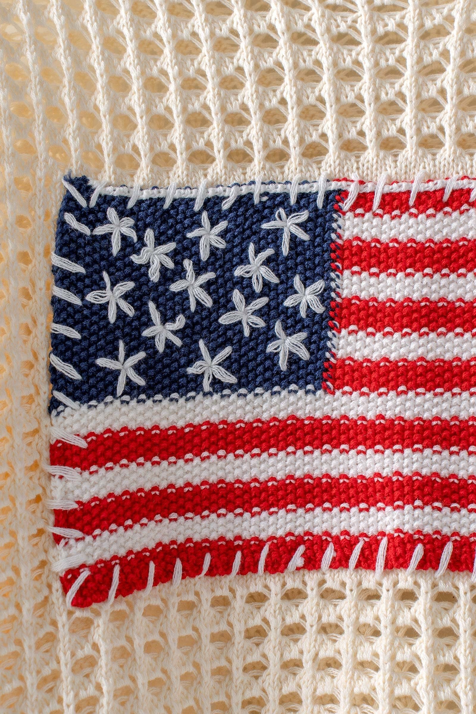 Urban Daizy American Flag Patch Open Knit Cotton Sweater Ivory Knit Sweater - Women's (TNSW1129) – alternate view 6