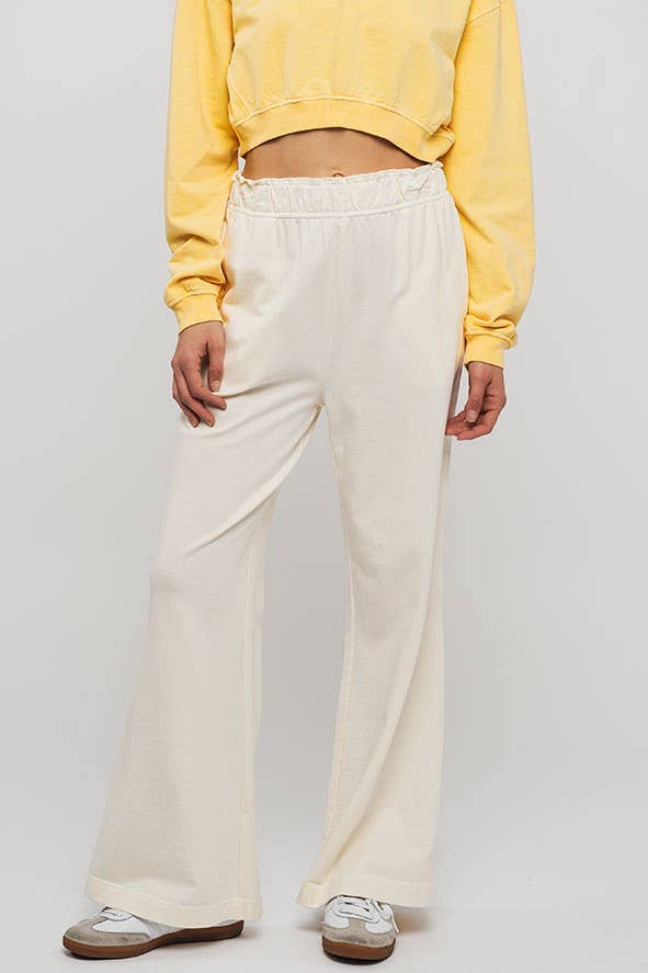 Urban Daizy Mineral Wash Wide Leg Elastic Waist Casual Sweatpants Cream Lounge Sweatpants Joggers - Women's…