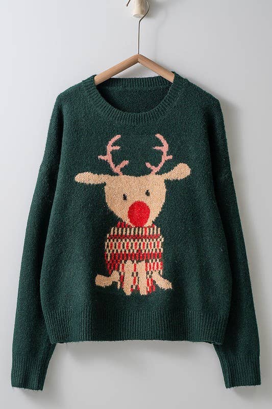 Urban Daizy Rudolph Reindeer Knit Crewneck Sweater Grey Knit Sweater - Women's (UDZ-KN-00538) – alternate view 11