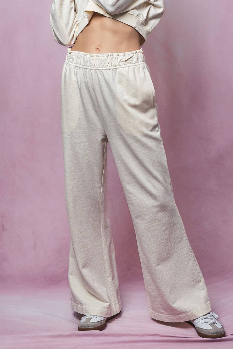 Urban Daizy Mineral Wash Wide Leg Elastic Waist Casual Sweatpants Cream Lounge Sweatpants Joggers - Women's (UDZ-PT-00269)