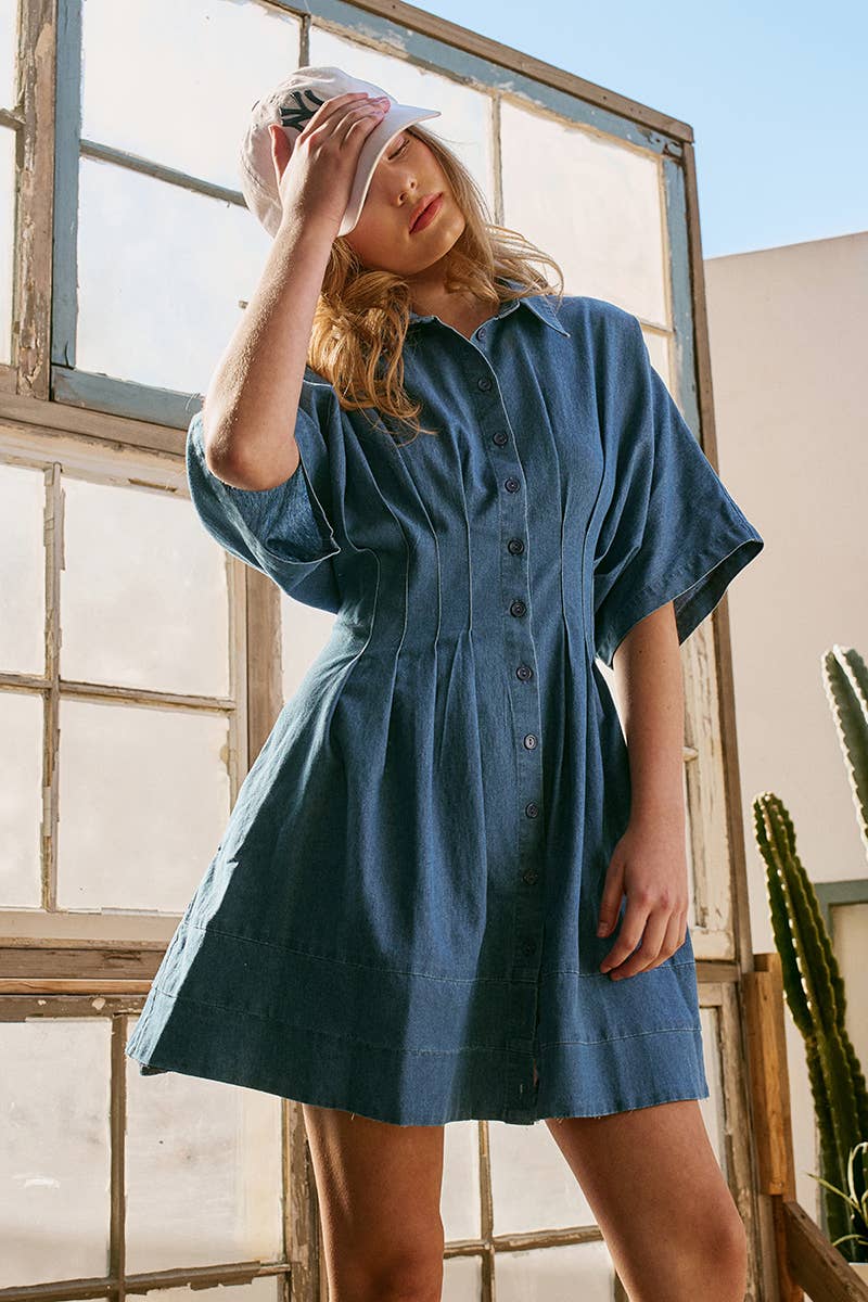 Urban Daizy Tailored Waist Short Sleeve Denim Shirtdress Denim-Blue Dress - Women's (UDZ-DR-00392) ��� alternate 