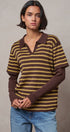 Striped Collared Layered Polo Top in BROWN - Women's Sweaters | Urban Daizy