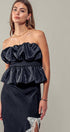 Urban Daizy Strapless Ruffle Smocked Waist Silky Peplum Top Black Blouse - Women's (UDZ-TP-00566) – alternate view 3