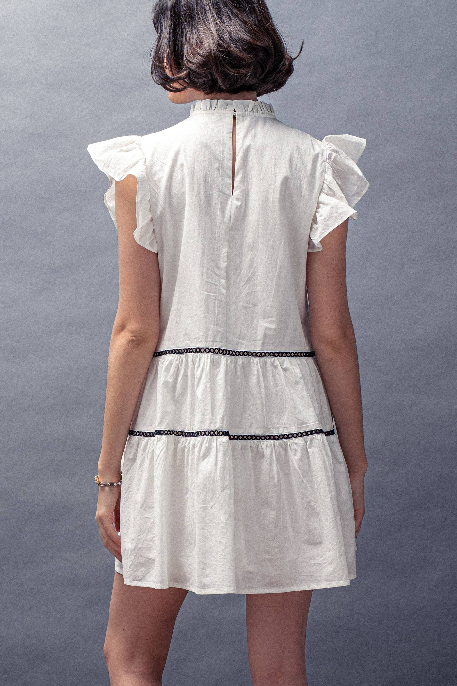 Urban Daizy Lace Trim Ruffle Sleeve Tiered Spring Mini Dress Black Dress - Women's (UDZ-DR-00204) – alternate view 7