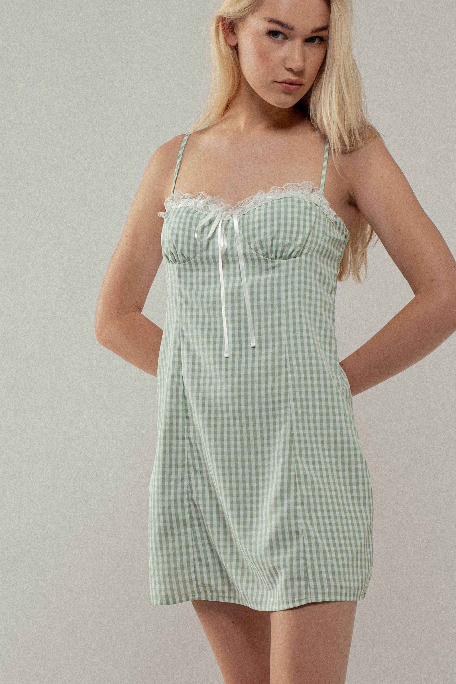 Urban Daizy Sweetheart Gingham Tie-Front Mini Dress Pink Dress - Women's (UDZ-DR-00513) – alternate view 11