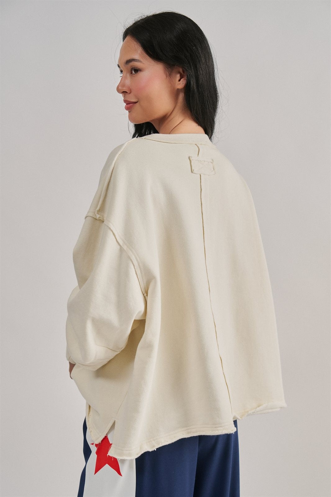 Relaxed Vintage V-Neck Oversized Sweatshirt in CHALK - Women's Sweatshirts & Hoodies | Urban Daizy