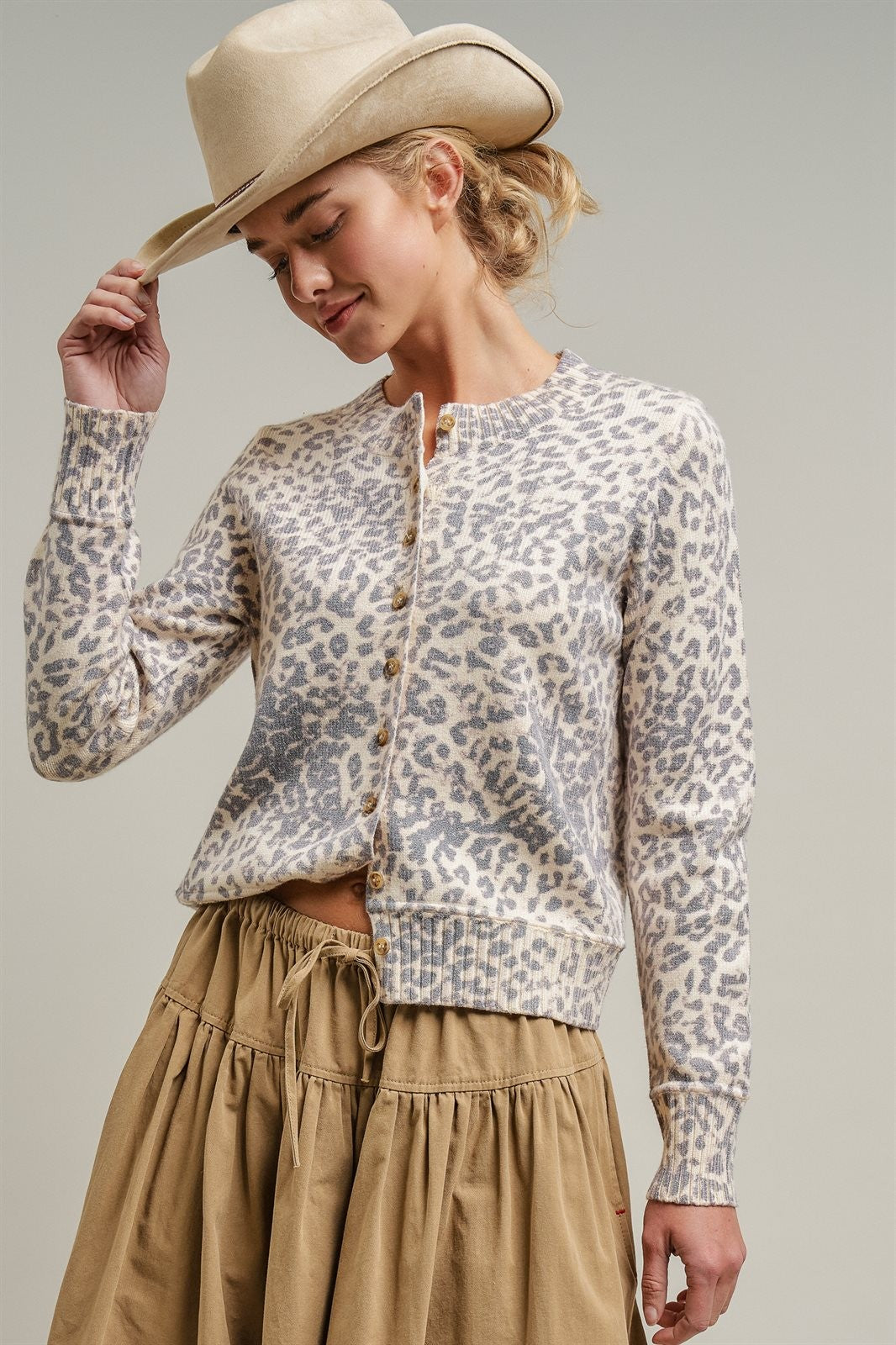 Muted Leopard Print Knit Button Cardigan in LEOPARD - Women's Cardigans & Shrugs | Urban Daizy